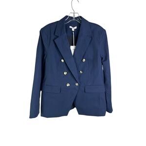 Free Assembly Blazer Womens L Blue Double Breasted Twill Long Sleeve Jacket‎ NWT